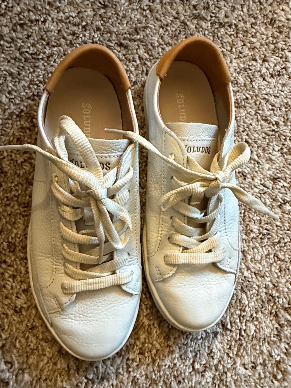 Soludos White Leather Classic Ibiza Sneakers with Tan Heel Accent